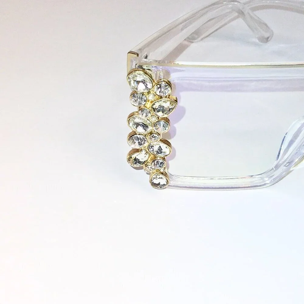 WOMEN'S CLEAR OVERSIZED CRYSTAL BLUE LIGHT BLOCKING GLASSES W/ SQUARE FRAME